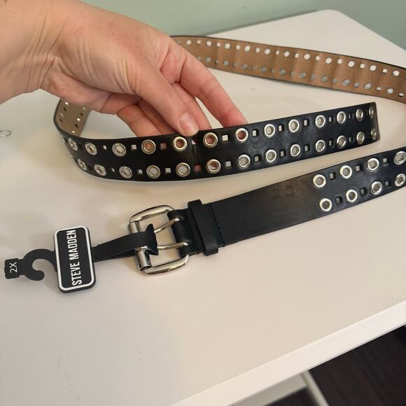 Steve Madden Fashion Grommet Belt Womens 2X Black Punk Gothic Vegan Leather NWT main image 5